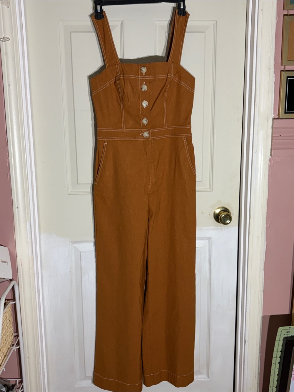 Maeve Anthropologie Colette Sz 6 Button-Front Wide-Leg Jumpsuit